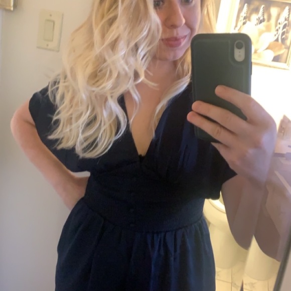 Navy Kimono smocked waist romper - Picture 6 of 6